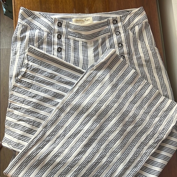 LONDON-JEAN Blue and White Striped Wide Leg Pants - Picture 6 of 8